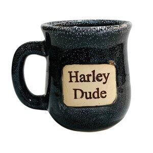 Harley Dude Ceramic Coffee Mug Black Speckled Drip Glazed Biker Style Drinkware